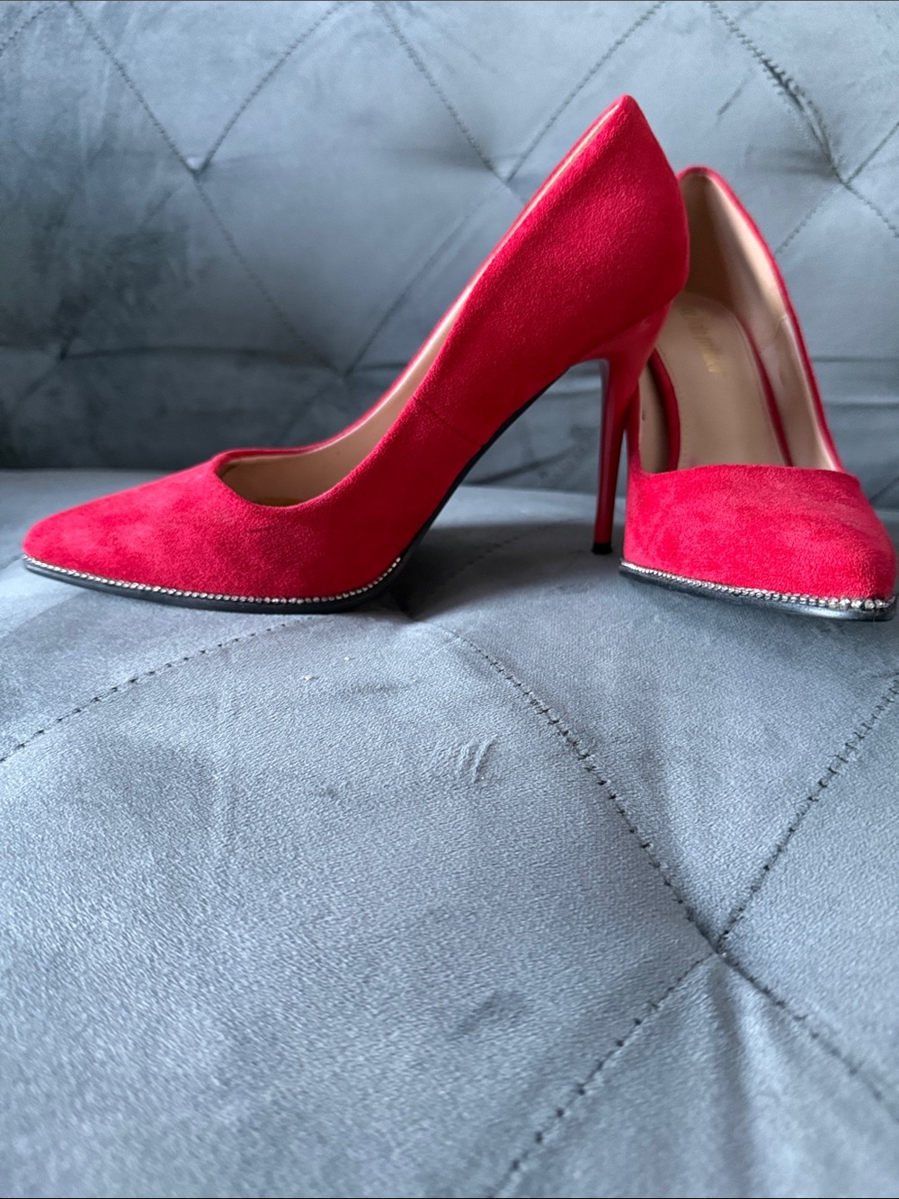 Olivia Miller Red Suede Pointed Toe Stiletto Pumps